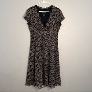 Connected Apparel Black and Pink Floral Midi Dress size 12